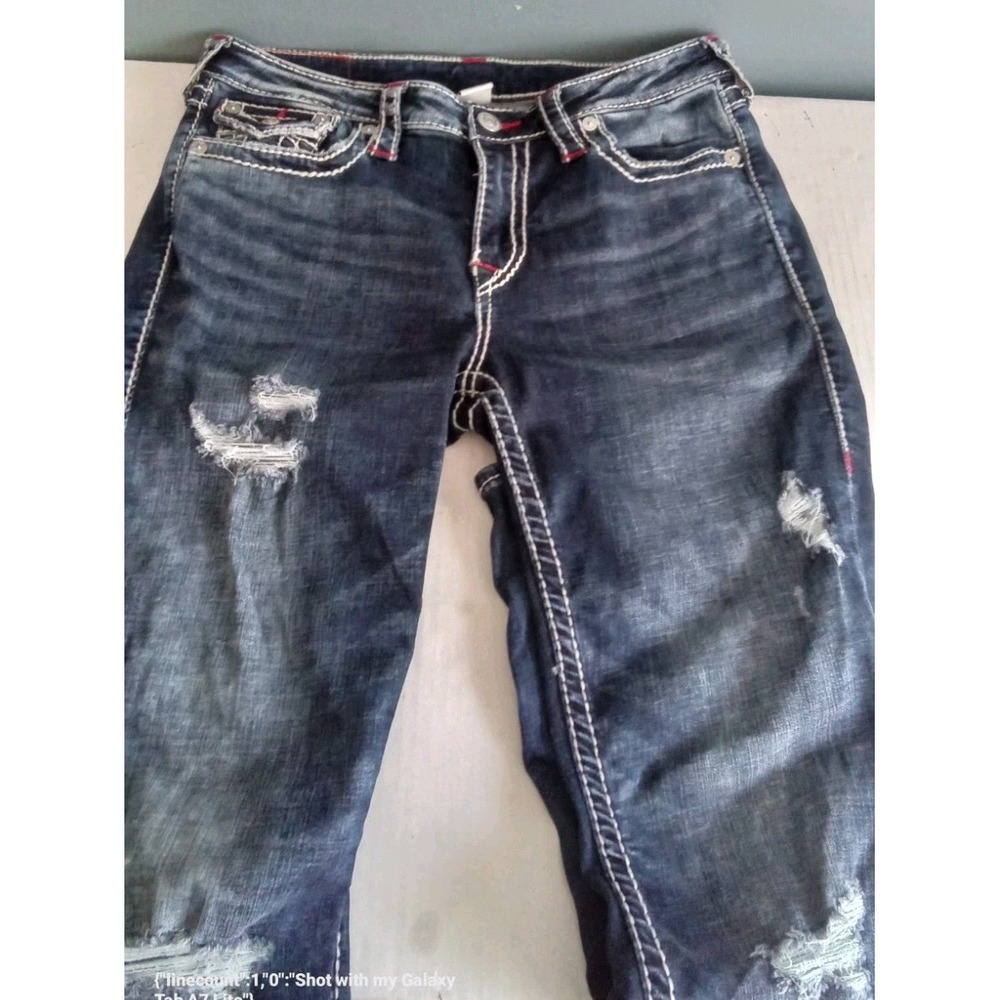 True Religion Distressed Denim Jeans White Stitching Slim‎ Fit